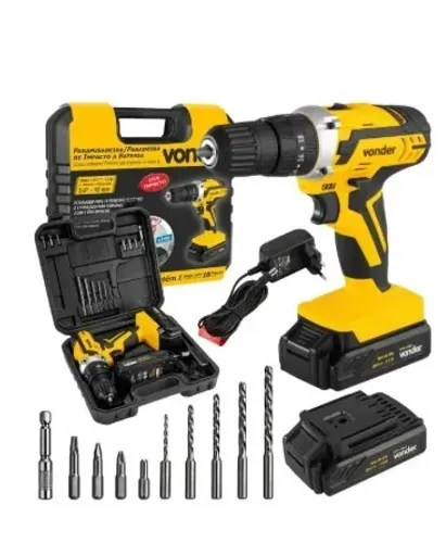 Parafusadeira Furadeira De Impacto 2 Baterias 20v Fonte Carregamento Bivolt Pfv238i Vonder