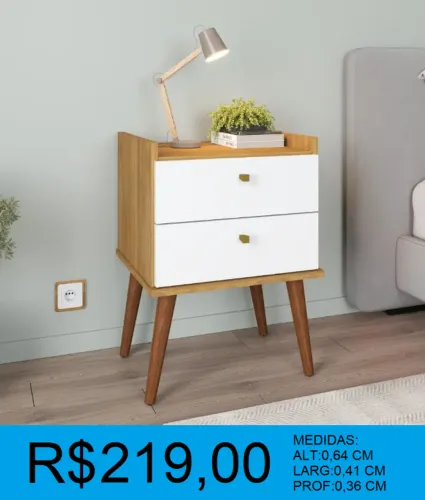 Mesa de cabeceira duas gavetas retro - temos a pronta entrega