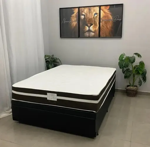 Base bau casal reforçada + colchão casal Bio Classico espuma D28 Molas ensacada 