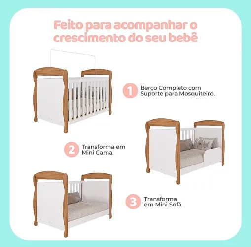 Berço Americano Marquesa 100% MDF Multifuncional 3 em 1