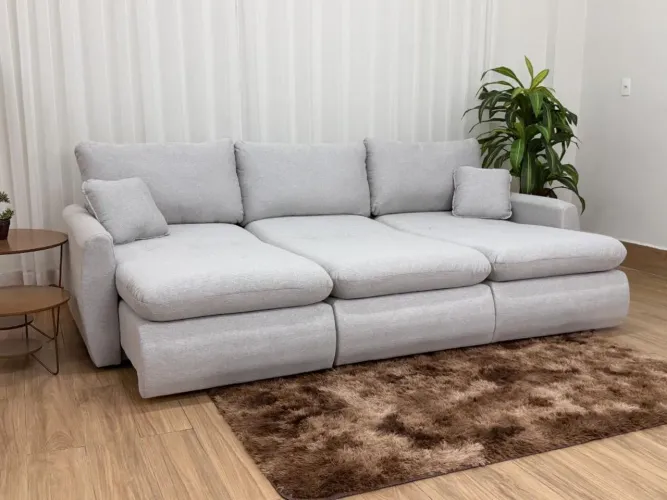 Sofá Cama Retrátil Reclinável Amaranto 2.70m Cinza Linho Entrega Rápida