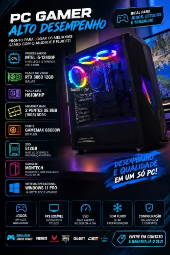 ?PC GAMER MONSTRO | RTX 3060 16GB + I5 12º GERAÇÃO