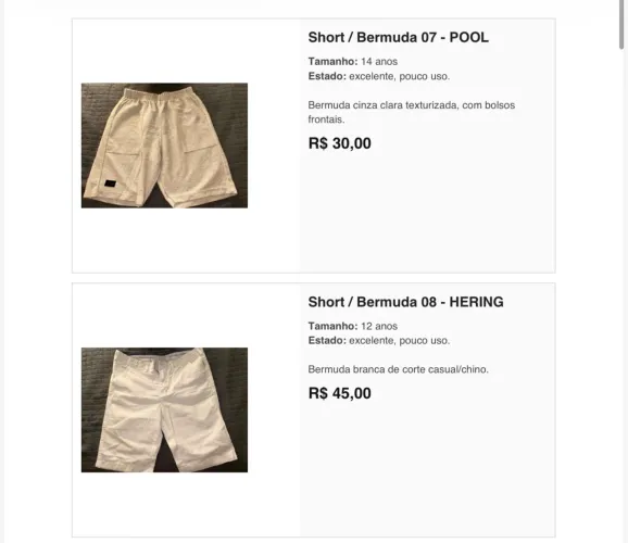 Bermudas originais infantis