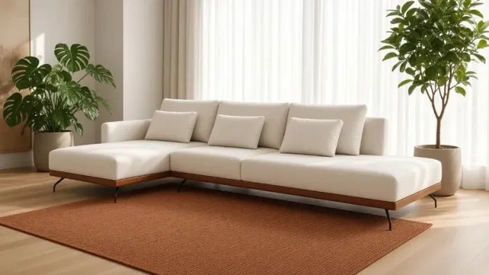 Sofá com Chaise Brennand 3,40m Pés de Ferro (NOVO A PRONTA ENTREGA)