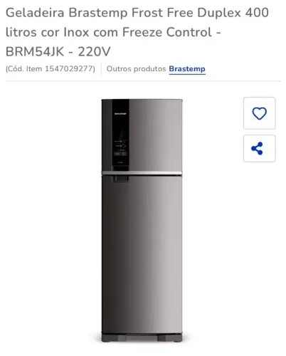 Geladeira Brastemp Frost Free Duplex 400 litros Inox