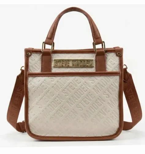 Bolsa Steve Madden Tote Café/Bege Logo em Relevo