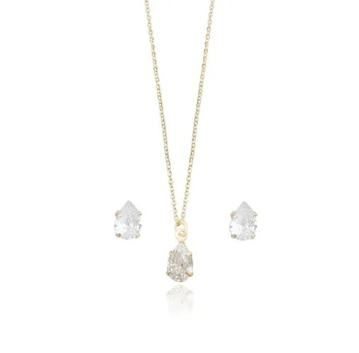 Dia das mães | Conjunto gota de cristal, brinco + colar | ENTREGA GRÁTIS E GARANTIA.