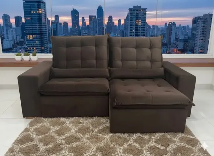 Sofá Cinema Londres 2,52m Marrom - Pillow 10cm e Almofadas Inclusas