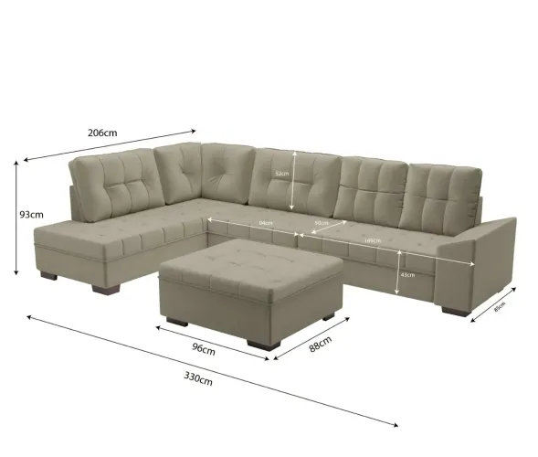 Sofa Modular 9 Lugares Turim Bege com Puff