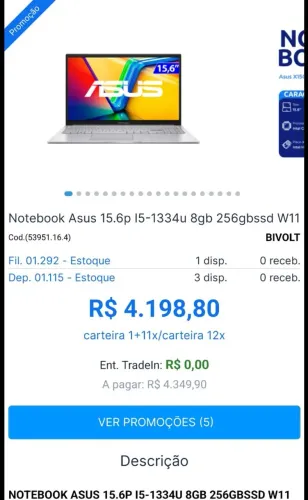 Notbook Asus 256 gb
