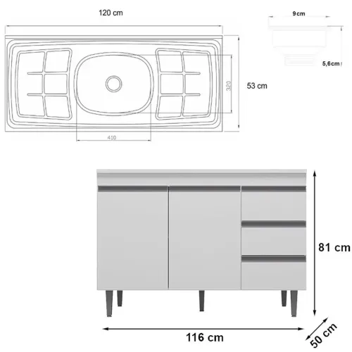 Balcão de MDF com cuba em Inox