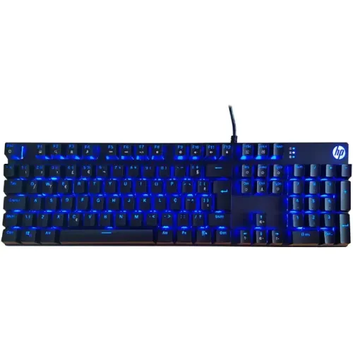 Teclado Mecânico Gamer HP GK400F, USB, LED Azul, Switch Blue, ABNT2, Preto