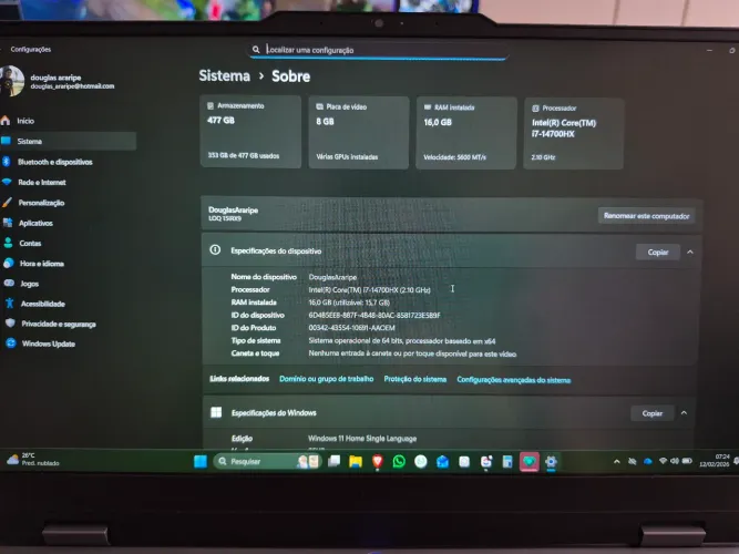 Noteboom Gamer Lenovo LOQ i7 14 Geração RTX 4060