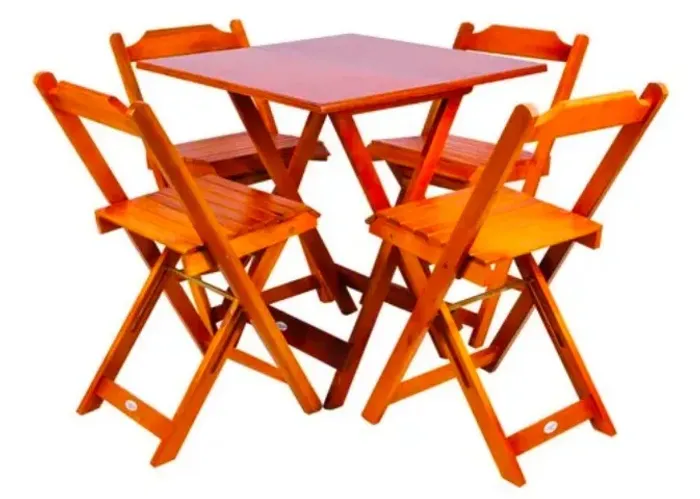 Mesa de Madeira Dobrável + 4 Cadeiras Dobráveis | 2 Conjuntos Disponíveis
