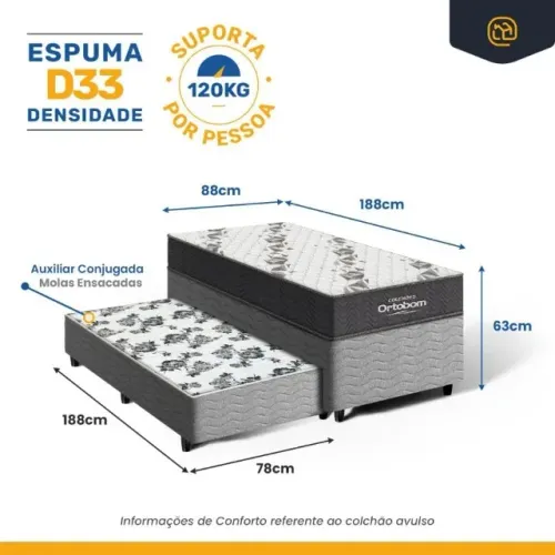 Cama Auxiliar Solteiro Nova no Cinza - Ideal para Hóspedes