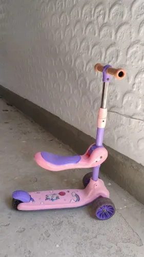 Patinete Infantil 2 Em 1 - Com Assento e Luz Led - Rosa