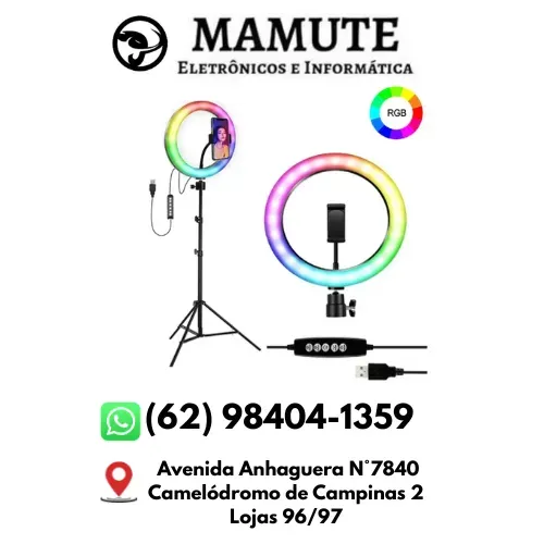 Ring Light Luz de Led RGB Colorido 10 Polegadas 26cm c/ Tripé Suporte Celular