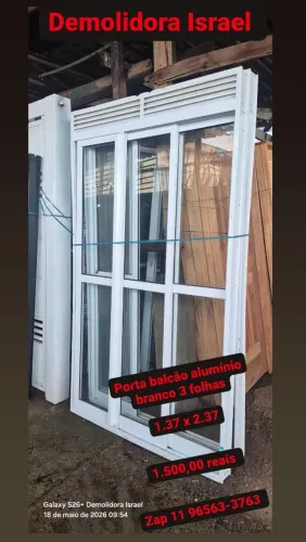 Porta balcão alumínio branco nova 3 folhas