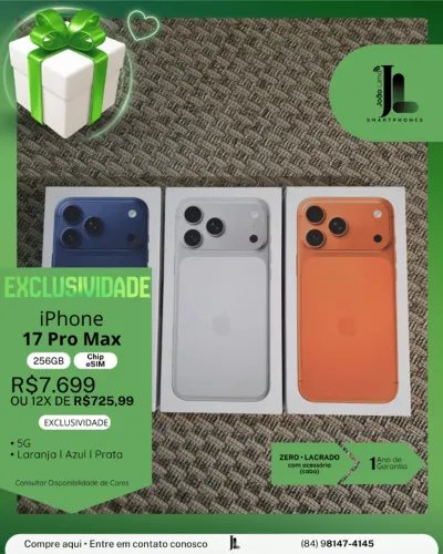 IPHONE 17 PRO MAX, 256GB, CHIP ESIM, LACRADO, LANÇAMENTO!