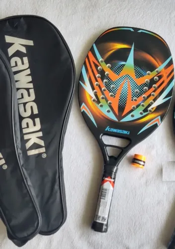 Raquete de Beach Tenis Kawasaki Power 20, preta e laranja, zero Km