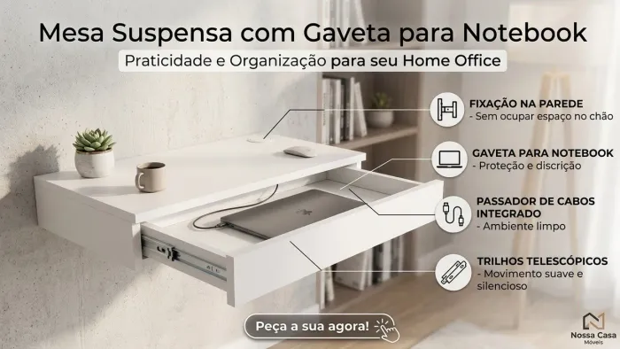 Mesa Alta Moderna com Gaveta Oculta - Design Clean