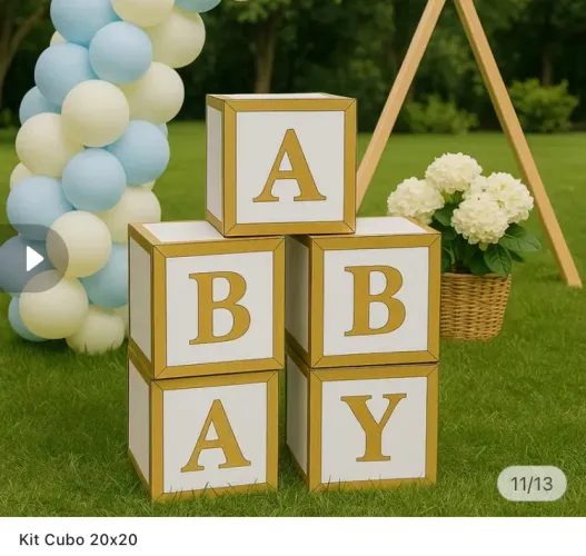 Kit Cubo Baby Mdf 4 Peças Chá Revelação Dourado Festa