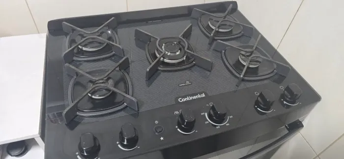 Fogão Continental 5 Bocas Preto com Mesa de Vidro (Comprado em Fev/2026)