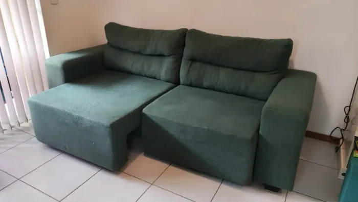 SOFÁ RETRÁTIL 3 LUGARES LINHO VERDE ESCURO