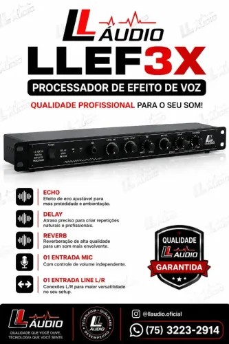 Processador de Efeito de Voz L&L LLEF3X Echo Delay Reverb Mic.