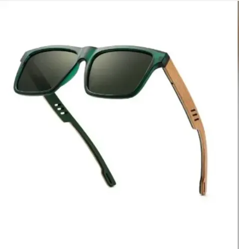 Óculos de sol Hu Wood, lentes polarizadas, hastes em madeira, proteção UV400