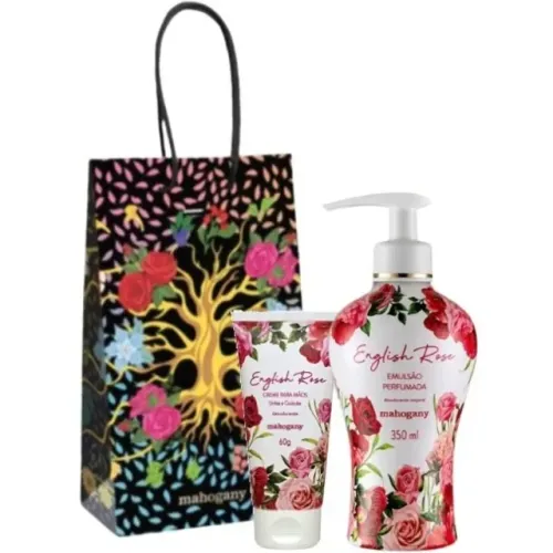 Kit Presente Mahogany English Rose Hidratante p/ Corpo + Creme Mãos + Sacola Presenteável