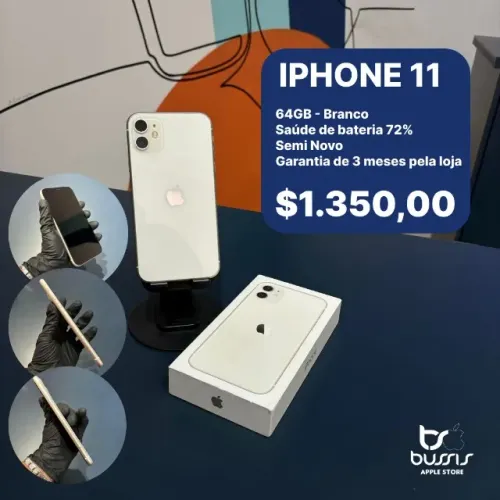 IPhone 11 64Gb Branco Saude de bateria 72% | Loja Física |