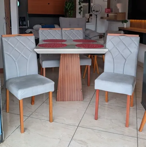 Mesa de Jantar 4 Cadeiras Stella Veludo Prata tt87