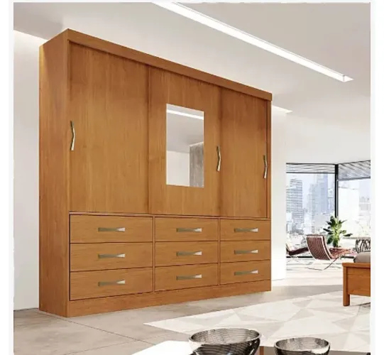 Guarda-Roupa Amadeirado com Gavetas e Espelho