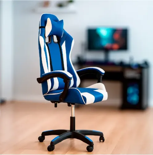 Cadeira Gamer de Escritório Executiva Profissional Ergonômica C7 Neo Confort Azul e Branca