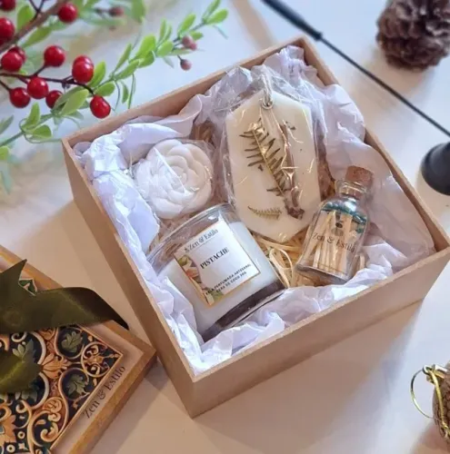 Kit Presente Pistache Elegância e Aromas em Caixa MDF