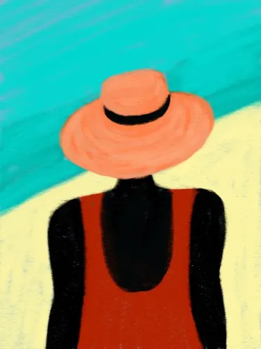 Quadro decorativo de mulher de chapéu