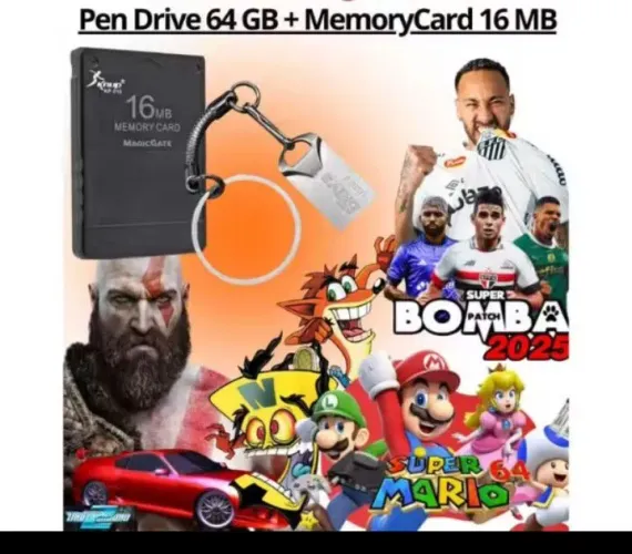 Pen Drive 64GB + Memory Card PS2,