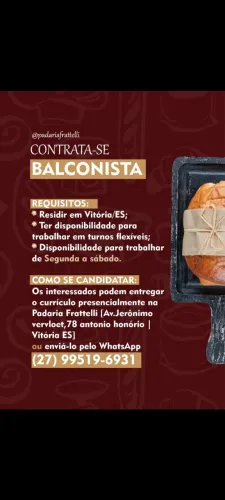 Contrata-se Balconista de padaria