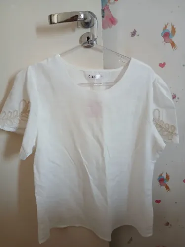 Camiseta 100% algodão com bordado nas mangas