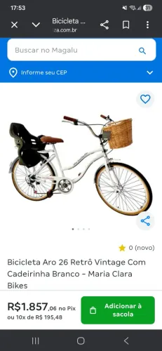Bicicleta Retrô Branca com cadeirinha 
