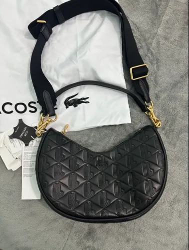 bolsa lacoste preta couro legítimo