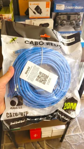 Cabo de rede 20m, velocidade 1Gbps, Rj45, novo, lacrado, com garantia!