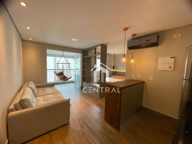 Studio MOBILIADO para locação - Condomínio Cidade Maia - 38m² - 1 Vaga - Varanda - Jardim