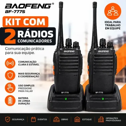 Kit Par 2 Radio Baofeng 777s Walk Talk Comunicador 16 Canais