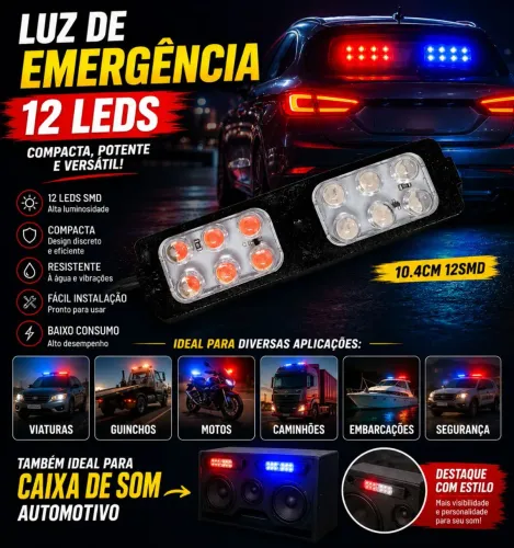 Strobo intermitente vermelho e azul 12v