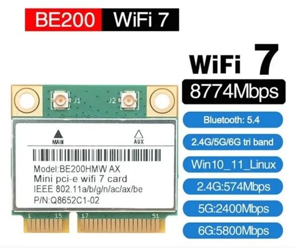 Placa WiFi 7 card Mini pci 8774Mbps 2.4G/5G/6G Bluetooth 5.4