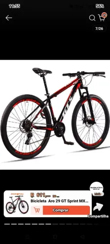Bicicleta Aro 29 GT Sprint MX7 24V index Freio Disco Alumínio Suspensão Aero MTB