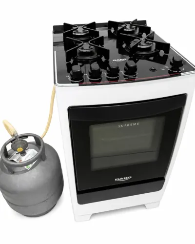 Fogão 4 Bocas Branco com Mesa de Vidro Dako Supreme