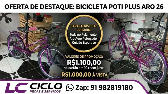 Bicicleta poti plus aro 26 toda reforçada e lubrificada 
